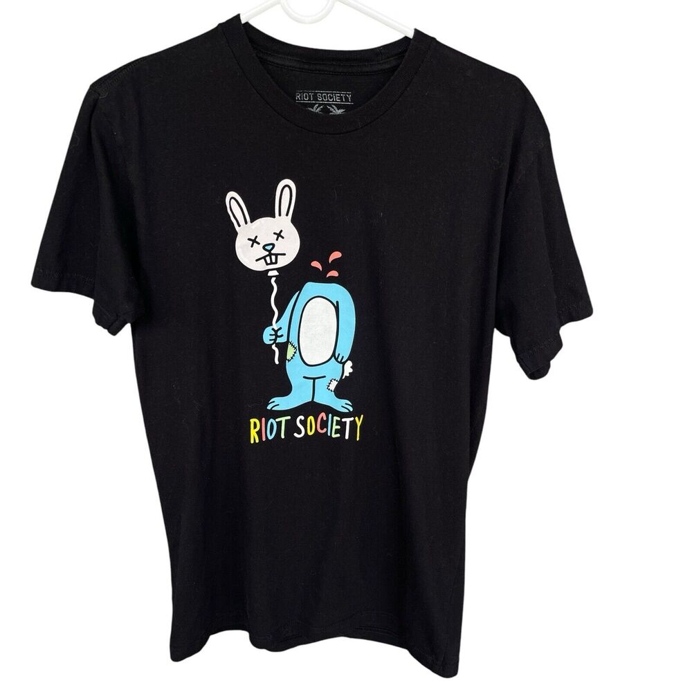 Riot Society Shirt Adult Medium Bunny Balloon Streetwear Graphic Print Black